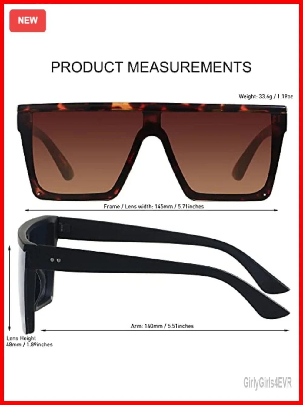 Oversized Square Flat Top Sunglasses UV400 Protection for Women